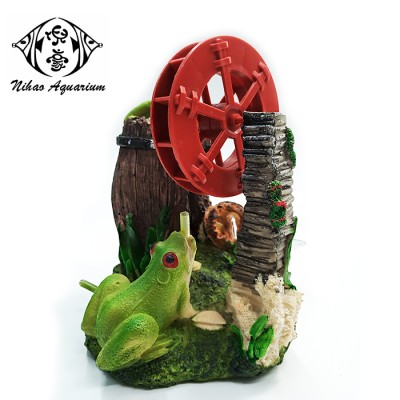 Artificial frog and broken wooden wine barrels aquarium resin ornaments for fish tank decoration